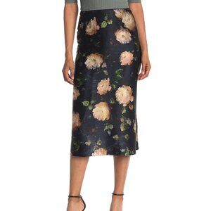 NEW Vince Women Painted Rose Petal Glow Silk Slip Midi Zip Up Skirt
